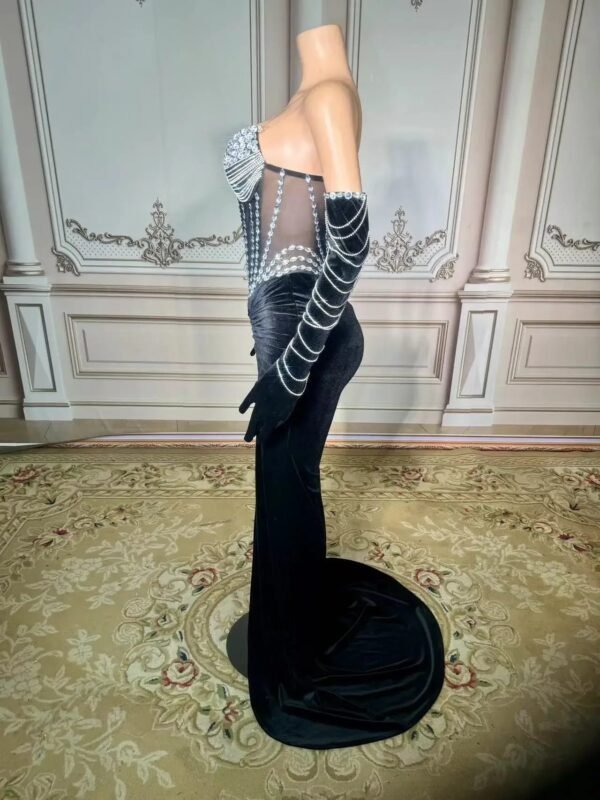 Women Clothing Black Velvet Long Dress - Image 3