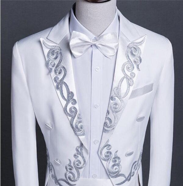 White Tailcoat Men Jacquard Embroidered Suits (jacket+pants) - Image 2