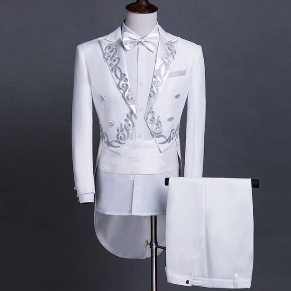 White Tailcoat Men Jacquard Embroidered Suits (jacket+pants)