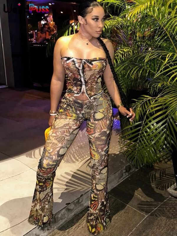 Weird Puss Butterfly Print Women 2piece Set - Image 4