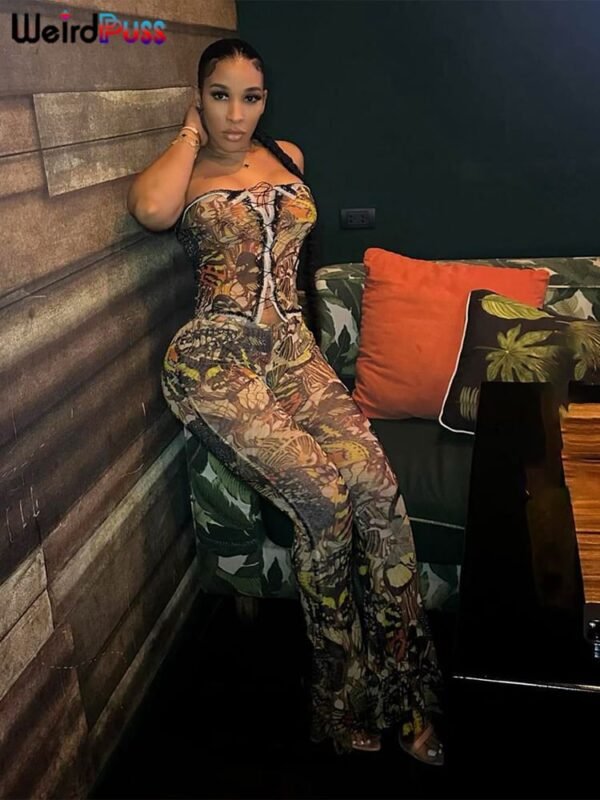 Weird Puss Butterfly Print Women 2piece Set - Image 2