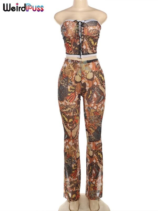 Weird Puss Butterfly Print Women 2piece Set - Image 8