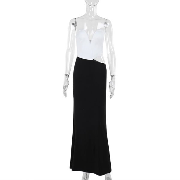 Sexy Color Contrast Patchwork Bodycon Maxi Dress - Image 5