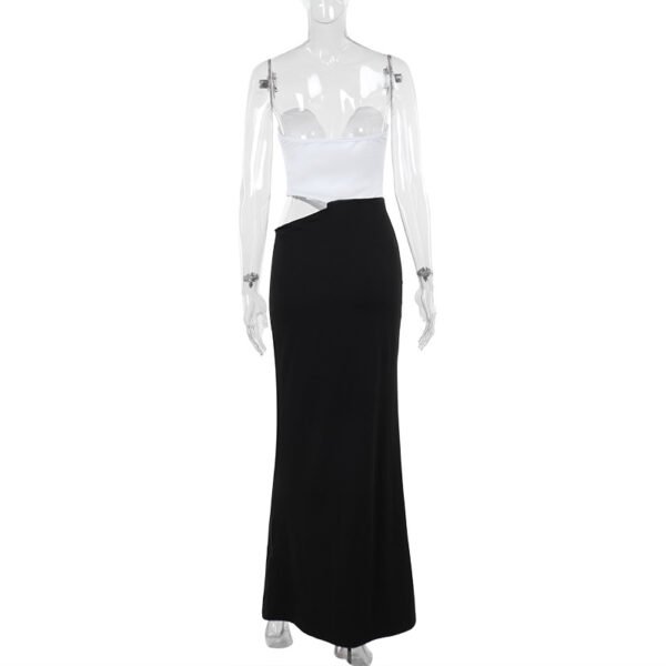 Sexy Color Contrast Patchwork Bodycon Maxi Dress - Image 3